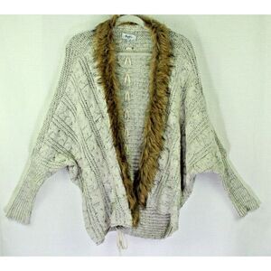 Military Hippie Open Cardigan Wrap Sweater Faux Fur Lace Up Back Womens One Size